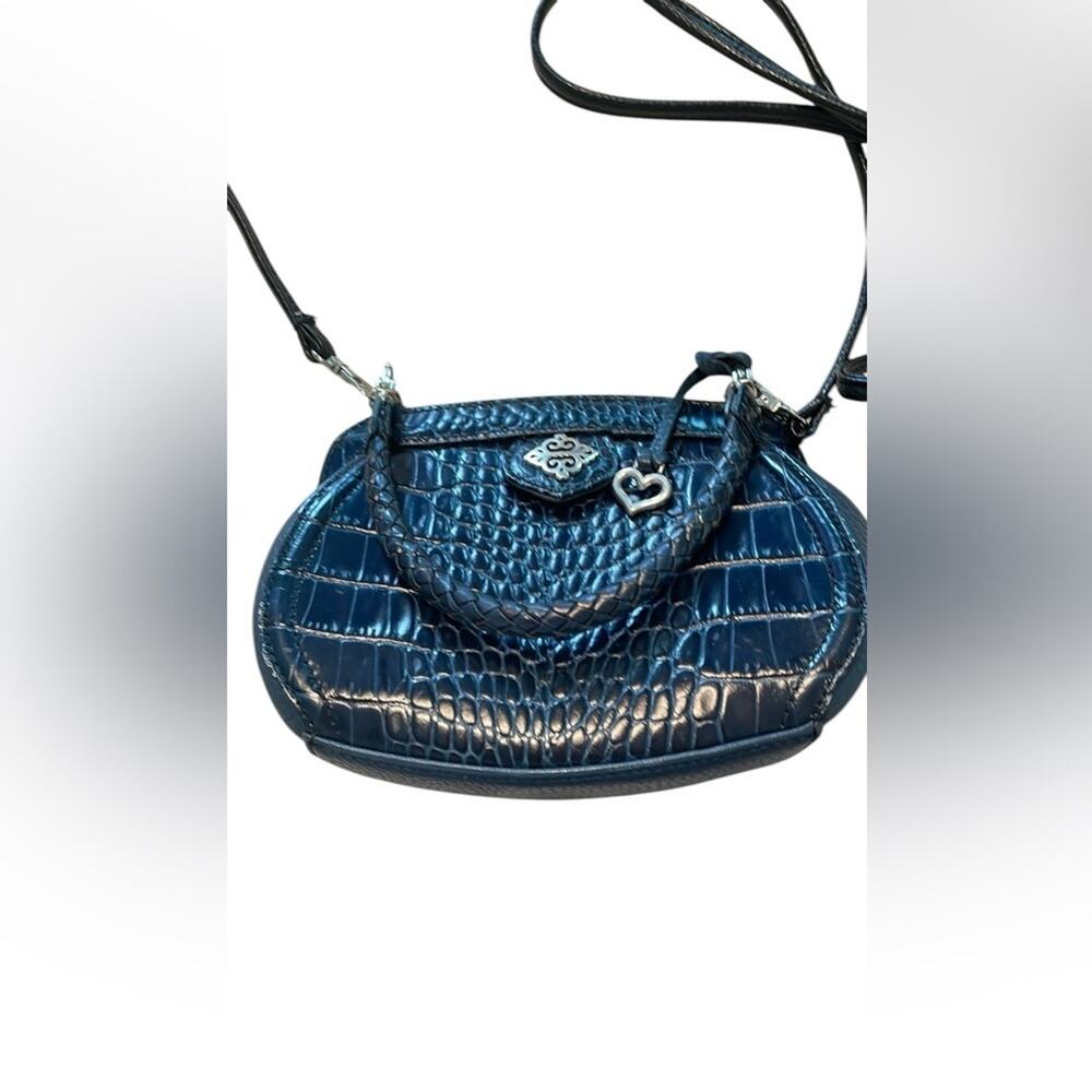 ✨ Vegan Croc-Embossed Mini Tote Crossbody Navy Blue Compact Luxury EUC 👜 - Picture 4 of 5